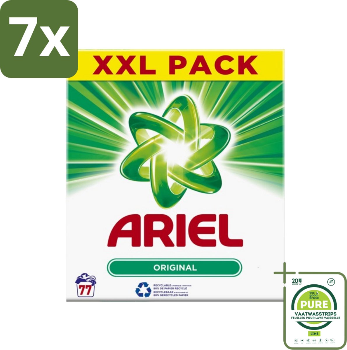 7 x Ariel Original XXL - Waspoeder - Witte en Lichtgekleurde Was - 77 Wasbeurten - Grootverpakking - Waspoeder - Ariel - Witwas - Wasmiddel - Vlekkenverwijderaar