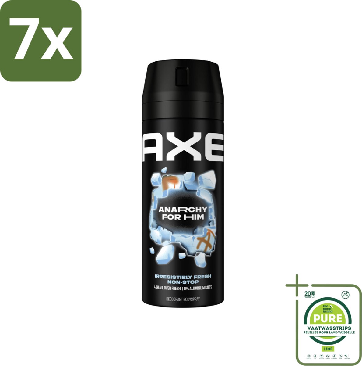 7 x Axe Deodorant Bodyspray Anarchy for Him 150 ml - Grootverpakking - Deodorant - Deodorant Spray - Axe Anarchy - Mannelijke Geur - Granaatappel