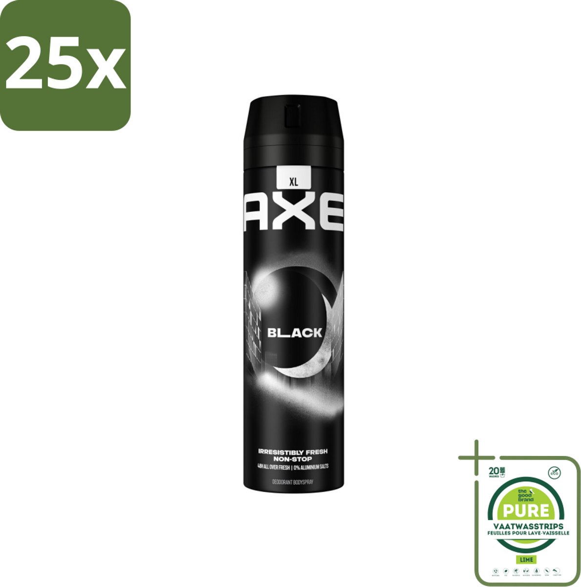 25 x Axe XL - Deodorant Bodyspray - 48hrs Fresh - Black - Frozen Pear & Cedarwood - 200 ml - Grootverpakking - Deodorant - Axe - Black - 48 Uur - Bevroren Peer
