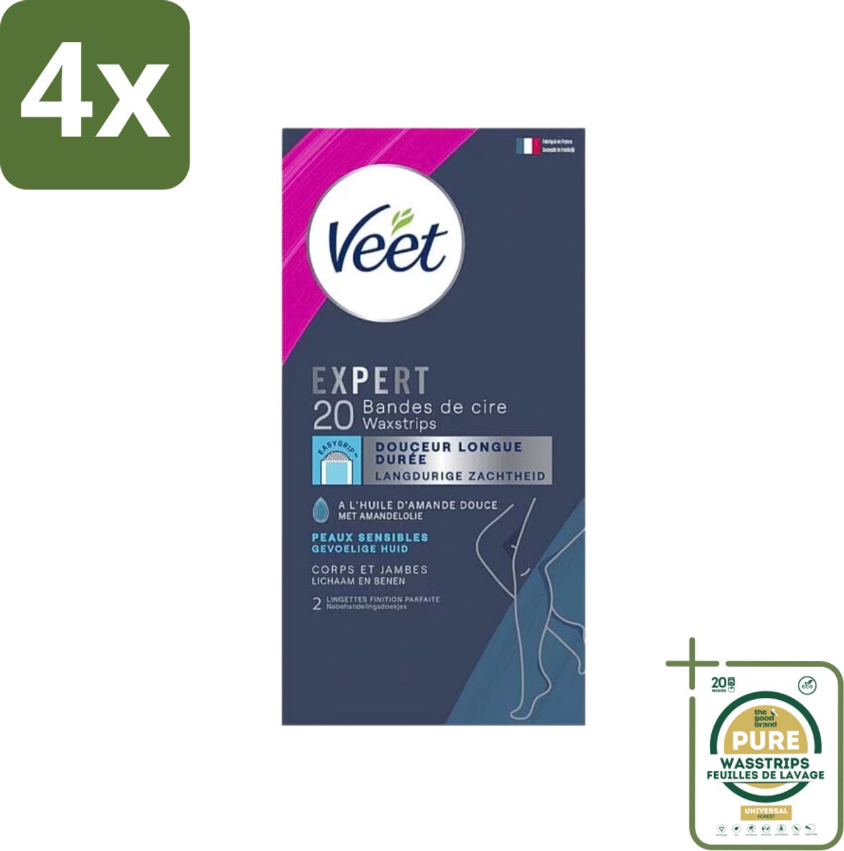 Veet Expertn - Ontharingsstrips - Lichaam & benen - Normale huid - 20 Strips - Voordeelverpakking - 4 stuks - Ontharen lichaam - Ontharingsstrips normale huid