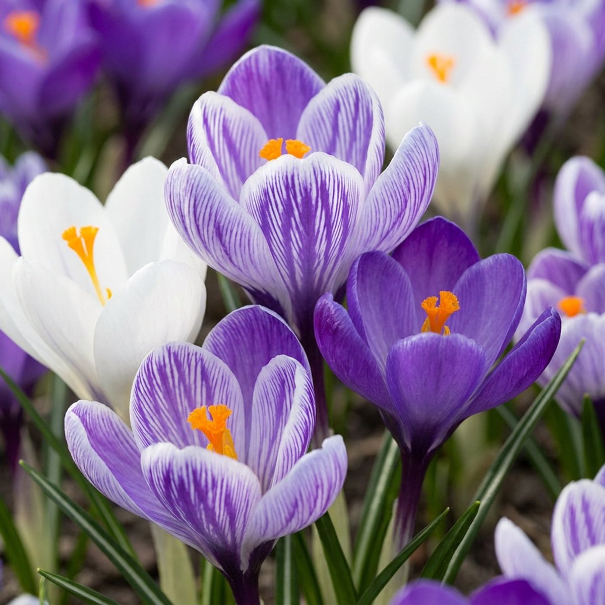 Green boutiQ - 60x Crocus Blue - White - Krokus - Blauw en Wit - Verwilderingsbol - Bolmaat 7/8