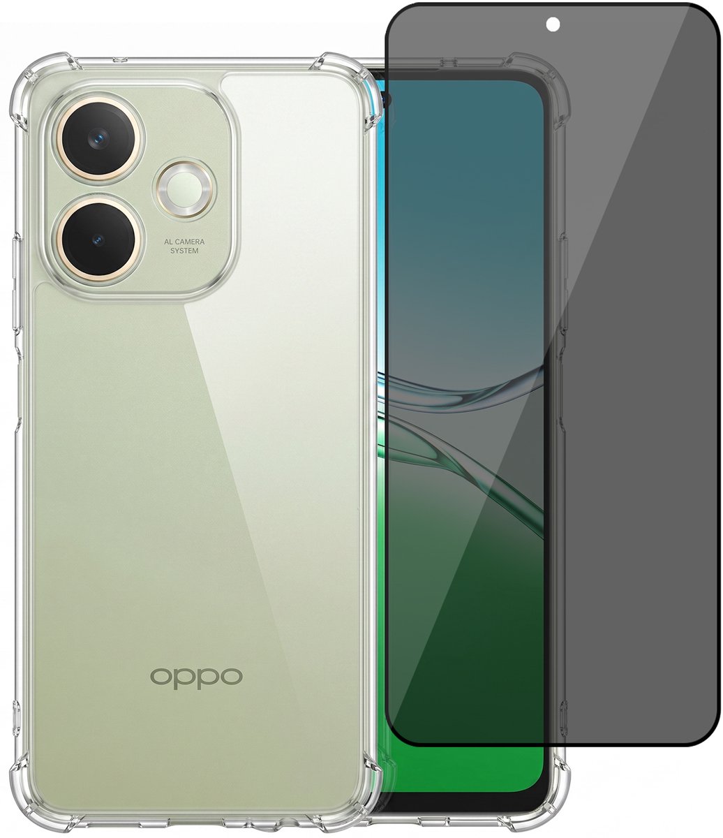 Hoesje geschikt voor Oppo A5 Pro 5G / 4G – CrystalClear Back Cover – Schokbestendig – Privacy Screenprotector Full Cover