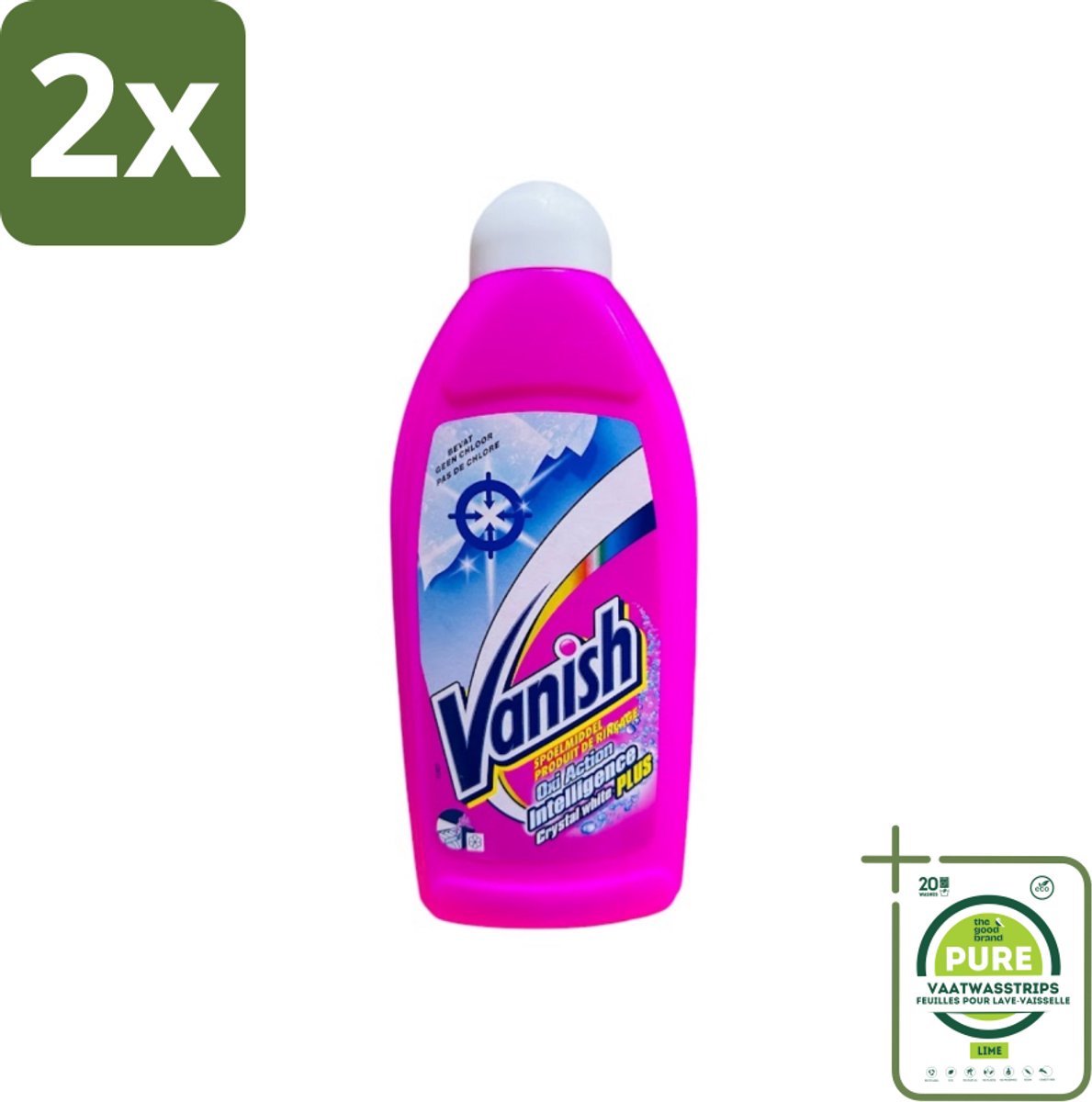 Vanish Gordijnen - Kristalwit - Wasmiddel - Zonder Chloor - Witte Was - 500 ml - Voordeelverpakking - 2 stuks - Wasmiddel gordijnen - Wit wasmiddel
