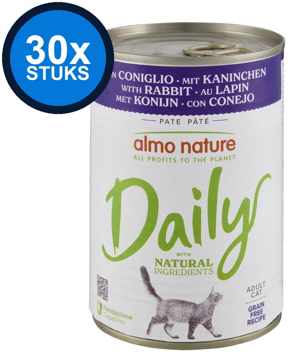 30x Almo Nature Daily - Konijn - Kattenvoer Natvoer Blik - 400g