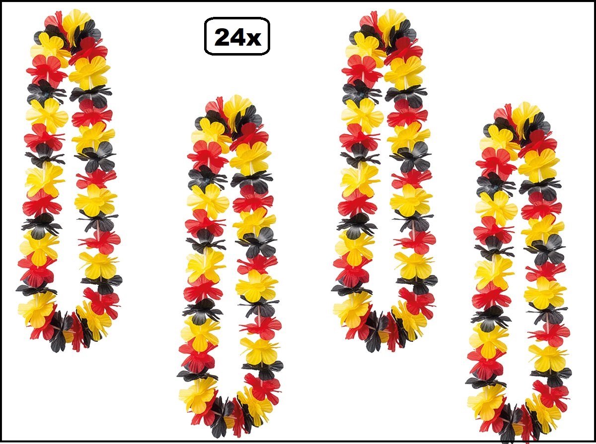 48 stuks Hawai slinger zwart/geel/rood - bloemenkrans - Belgium WK Voetbal thema feest hawaii krans Belgie Duitsland