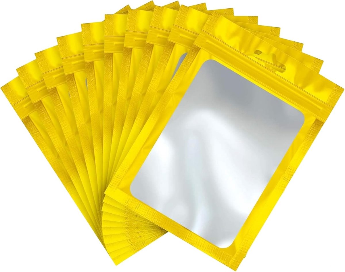 Gouden Mylar Ziplock Tassen - 100 Stuks Holografische Verpakking voor Voedsel, Sieraden en Opslag - 6x10cm, Geurresistent en Herbruikbaar
