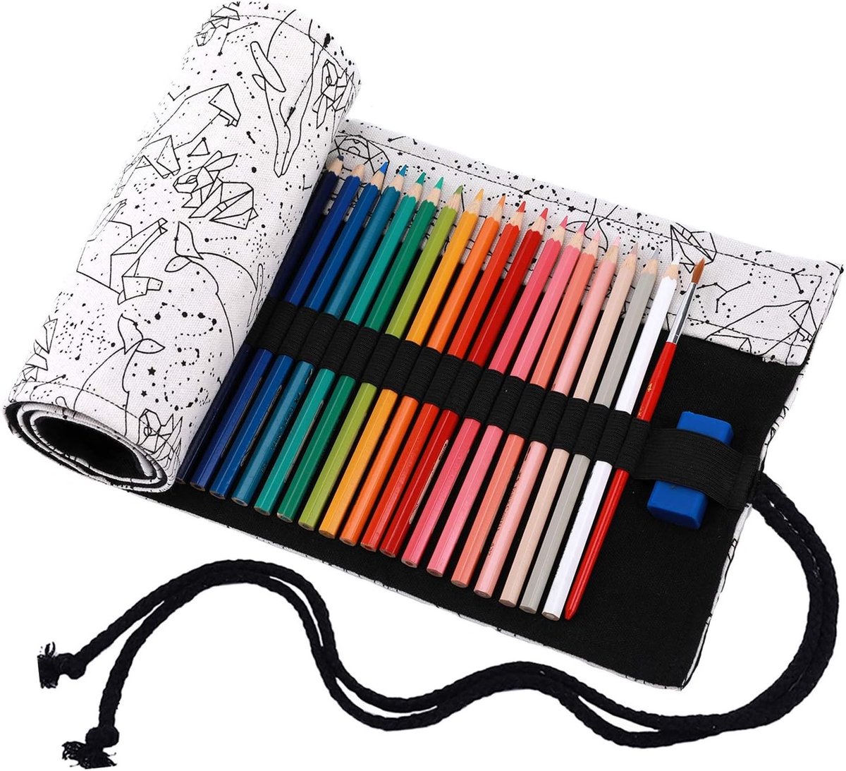 Handroll pen tas van canvas voor 36 kleurpotloden, kunstenaars, schrijfgerei en pennen organizer voor kinderen en volwassenen