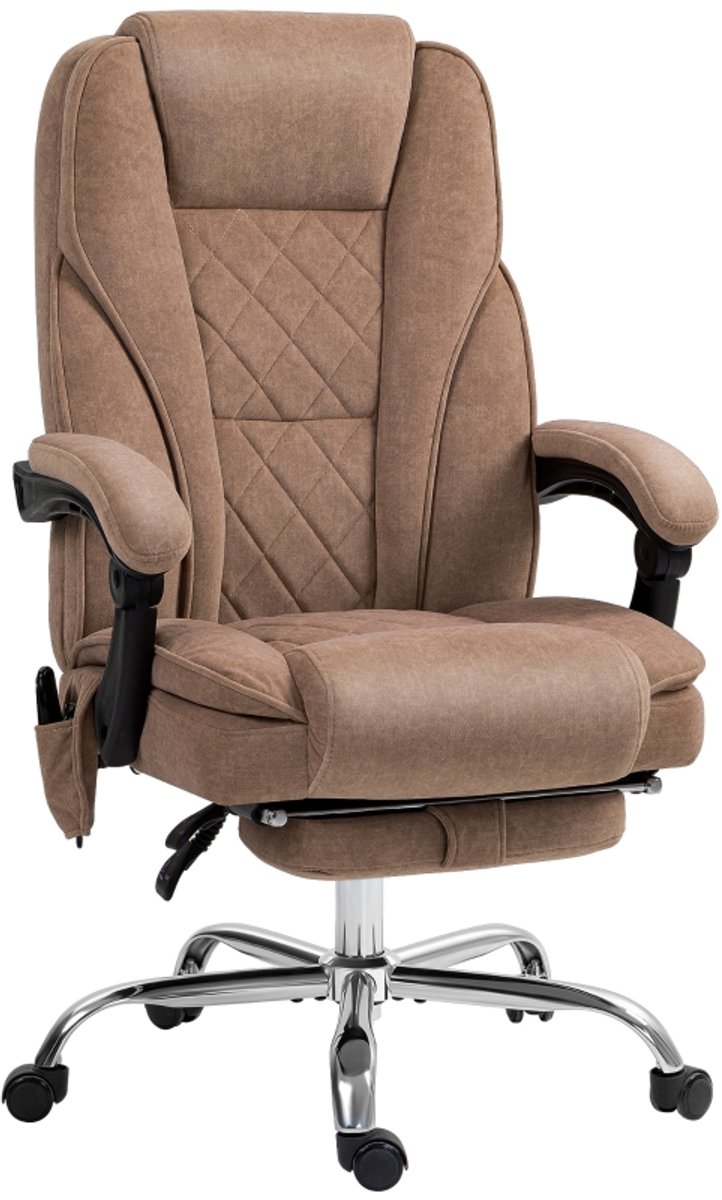 Bureaustoel 72 × 67 × 119 cm Bruin Metalen frame met massagefunctie, draaibaar, met armleuningen, in hoogte verstelbaar en voorzien van wielen, comfortabel en stabiel, gemakkelijk schoon te maken, geschikt voor thuis en kantoor.