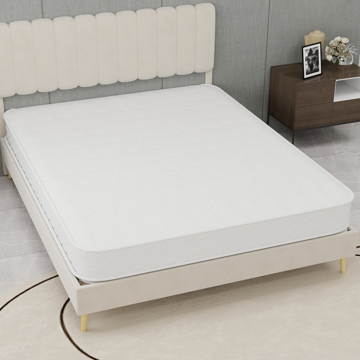 Wishdor Pocketveringmatras - 3D mesh en traagschuim - Geluidsarm en drukverlagend - Minimalistisch - Wit - 140 x 200 x 23 cm