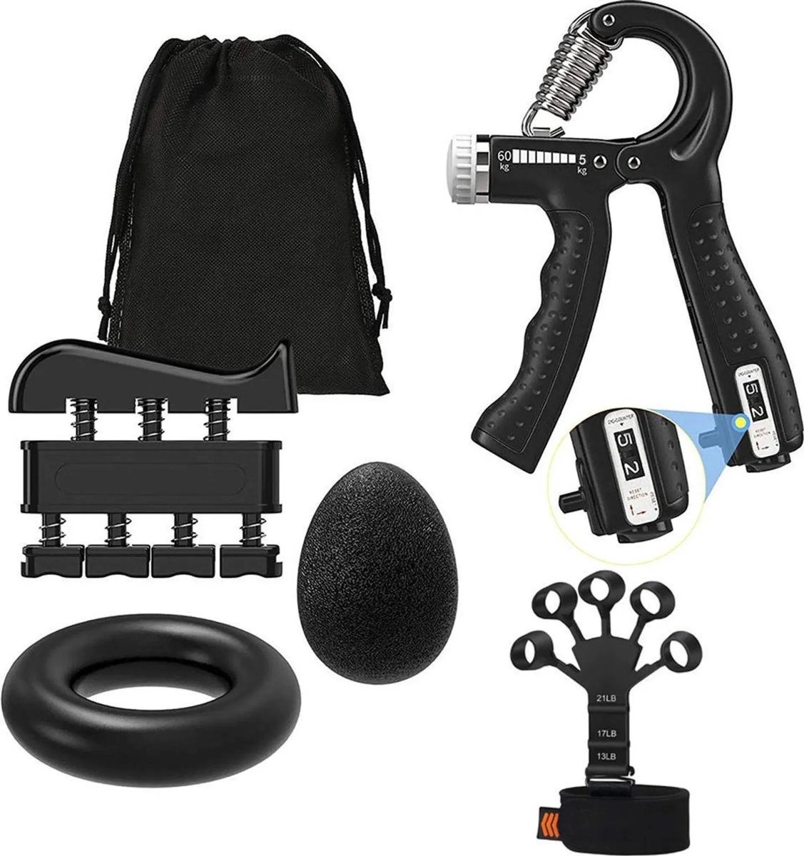 Handtrainer - Verstelbare Handtraine - Vingertrainer - Hands Workout - Stressbal, Knijphalter, Stretcher & Grip bal - handknijper fitness - Digitale Teller - Hand, Onderarm, Pols & Vingers Trainer