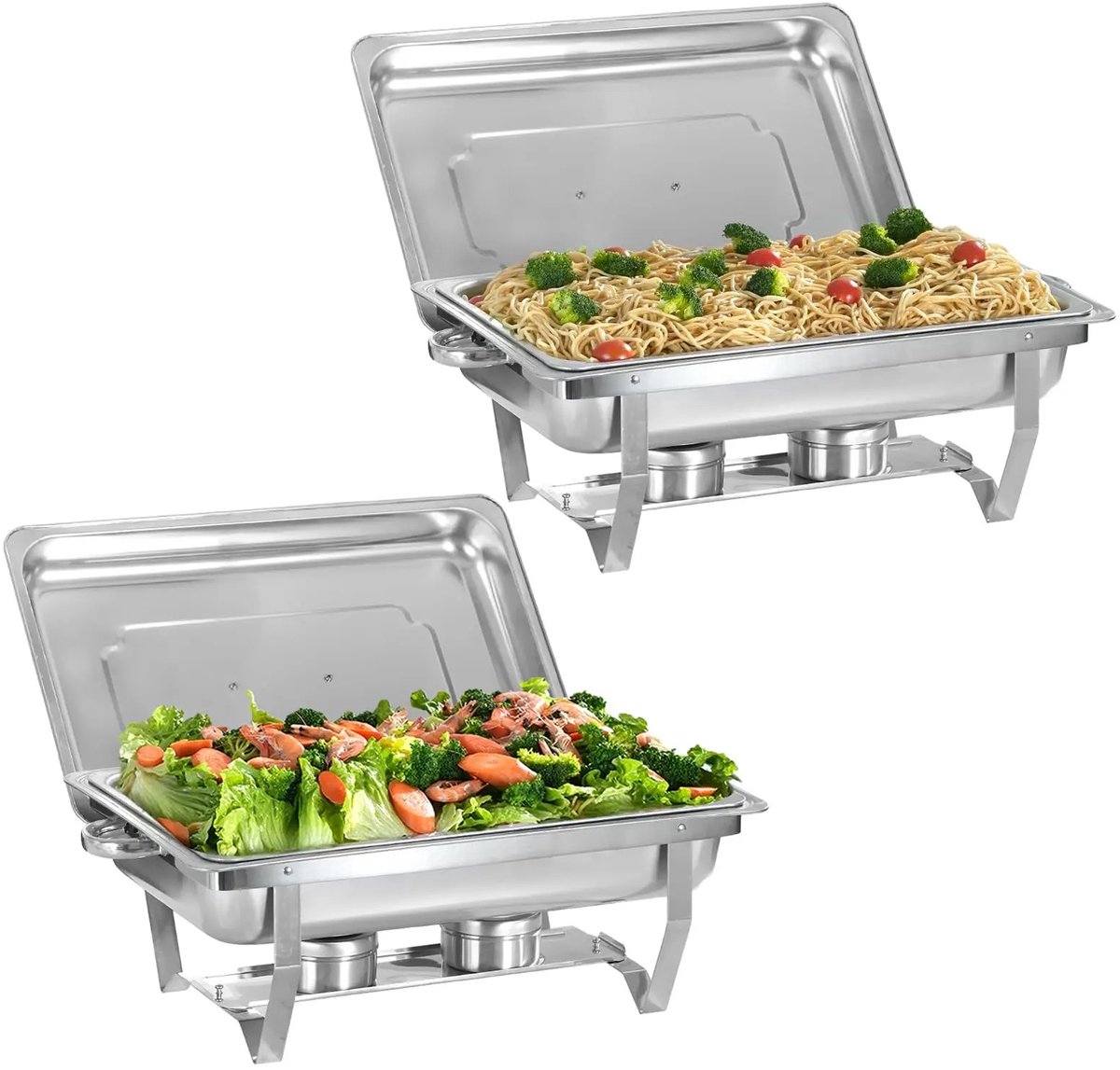 Evaux Boutique buffetbakken - 2 stks - 9L per stuk - RVS - Dubbele branders - Ideaal voor buffetten, bruiloften, verjaardagen, feestdagen - Praktisch te gebruiken en op te bergen