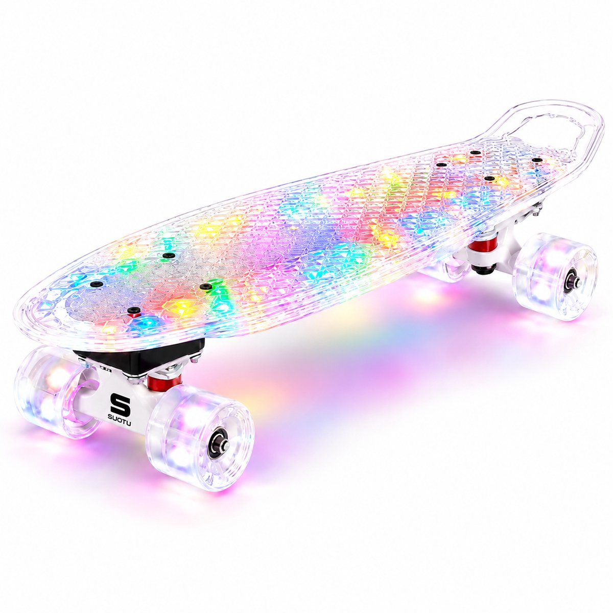 Suotu Skateboard met LED Lichtgevend Dek & Wielen - ABEC-9 - Skateboard Meisjes/jongens – Skateboard Volwassenen - Transparant