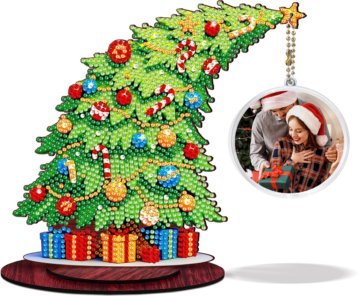 Adorzy Diamond Painting Kerstboom met Foto - Glas in Lood - Diamond Painting Volwassenen – Diamond Painting Volledig Pakket