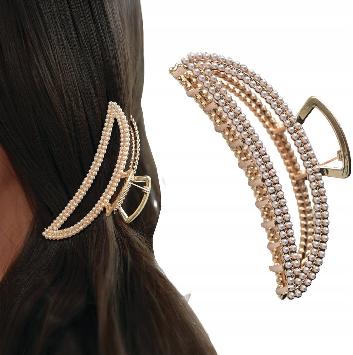 Grote Gouden Haarclip met Parels - 11 cm