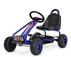 COSTWAY Gocart met verstelbare zitting, skelter met handrem, trapauto, belastbaar tot 30 kg, pedaalvoertuig, pedaalvoertuig, kindervoertuig voor kinderen van 3 tot 6 jaar (blauw)