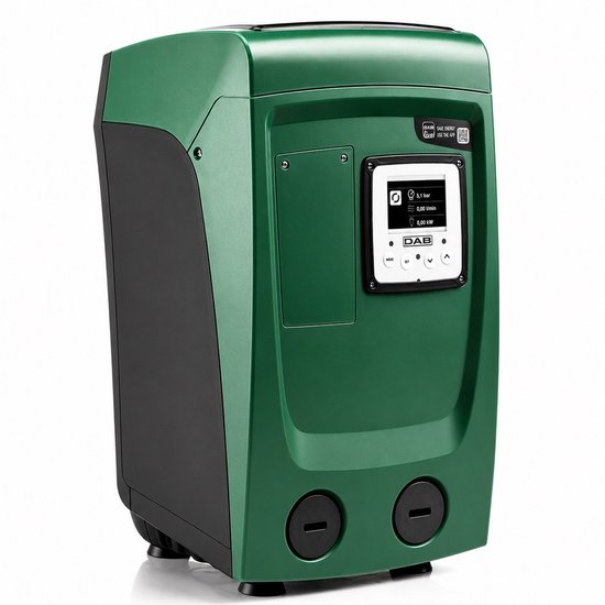 Groene DAB Esybox Mini 3 met zwart accent en digitaal display. Weergave '5,1 bar'.