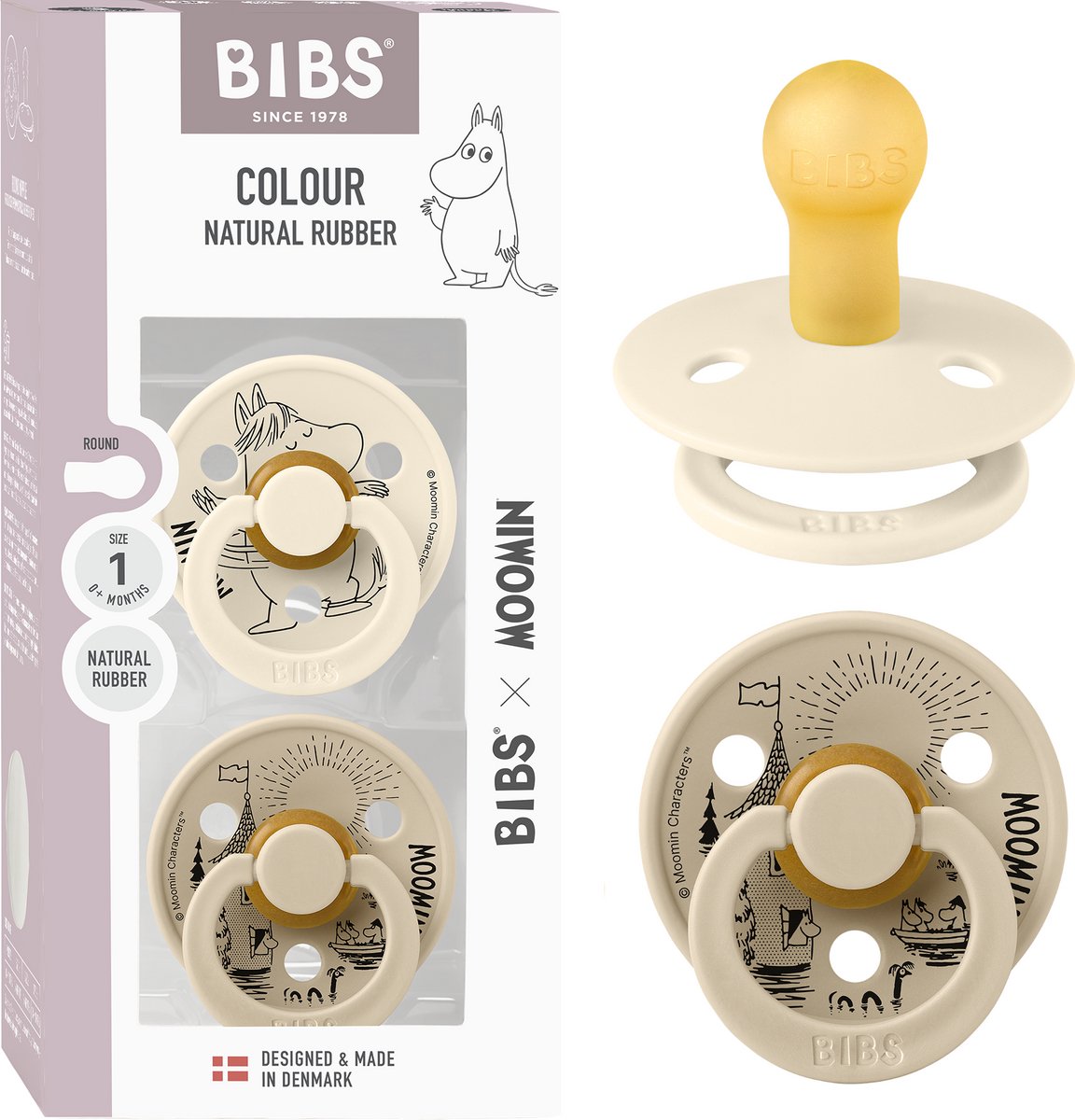 Moomin x BIBS Colour Fopspeen - 0-6 mnd - 2-pack - Rond - Ivory/Vanilla