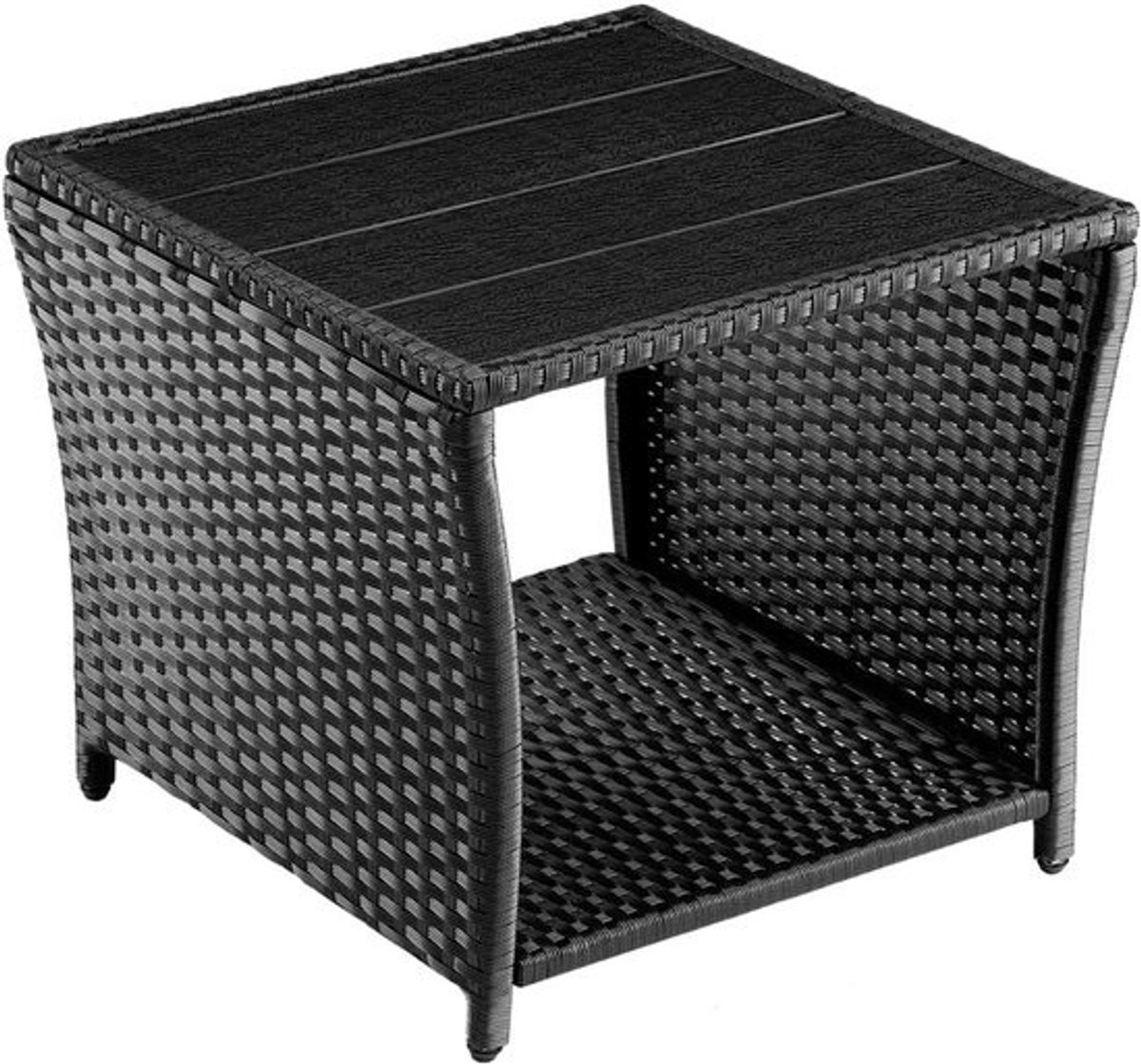 Verstelbare Polyrattan Bijzettafel met WPC Tafelblad - Weerbestendig en Stijlvol voor Tuin en Balkon 45x45x40cm