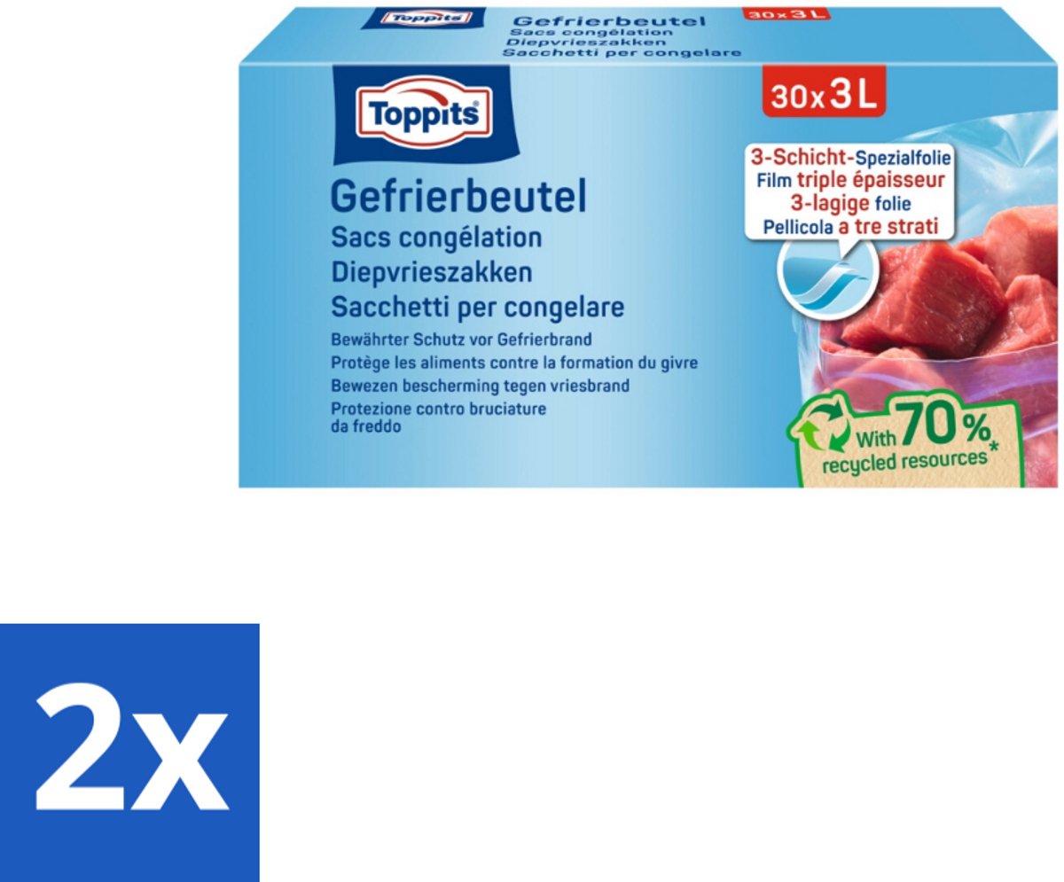 2 x Toppits – Diepvrieszakjes – 3 Liter – 30 Zakjes - Diepvrieszak 3 L - Diepvrieszak - Diepvrieszak 3 L - Vrieszak - Vrieszak 3 L