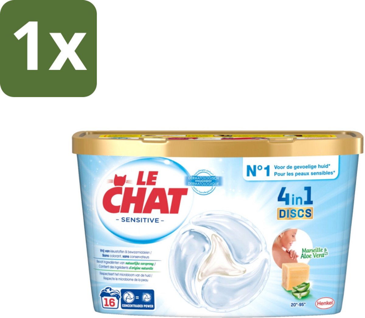 1 x Le Chat – Wascapsules – Sensitive – 16 stuks per verpakking - Wasmiddelcapsules - Hypoallergen - Gevoelige Huid - Dermatologisch Getest - Milieuvriendelijk