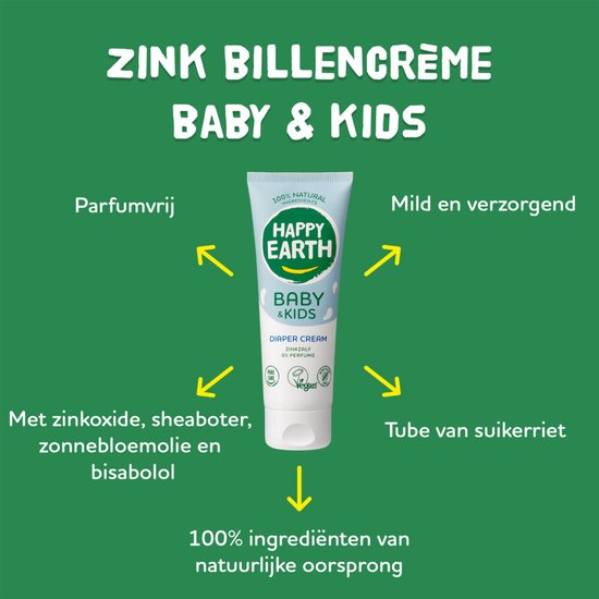 7 x Happy Earth – Diaper Cream – 100% Natuurlijk Baby & Kids – 75 ml - Baby Billen Crème - Luieruitslag Voorkomen - Gevoelige Huid - Zink Oxide Crème - Natuurlijke Baby Crème — afbeelding 4
