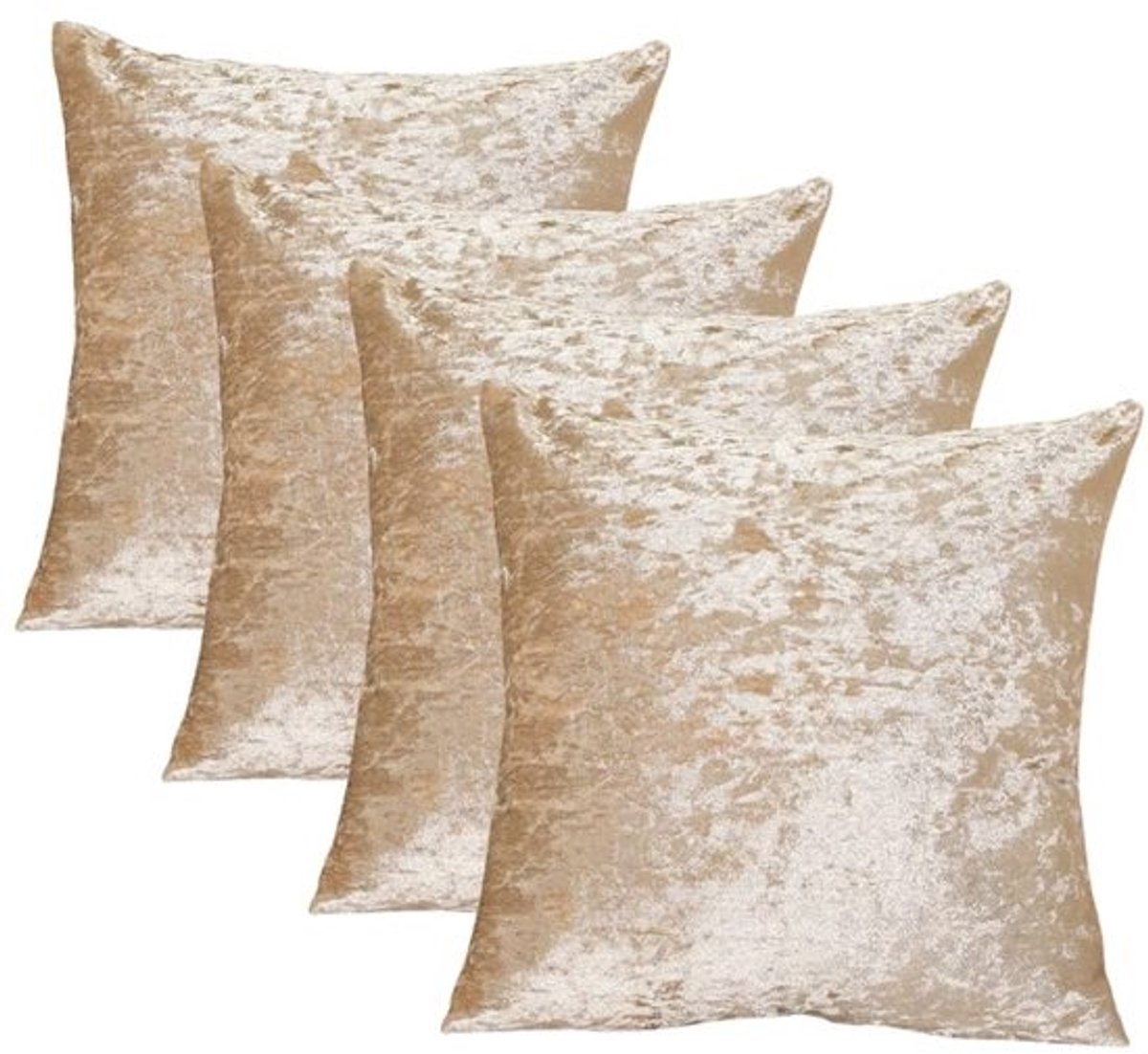 Zachte Luxe Gepletten IJsfluwelen Kussenhoezen - Set van 4 - 60 cm x 60 cm - Champagnekleur