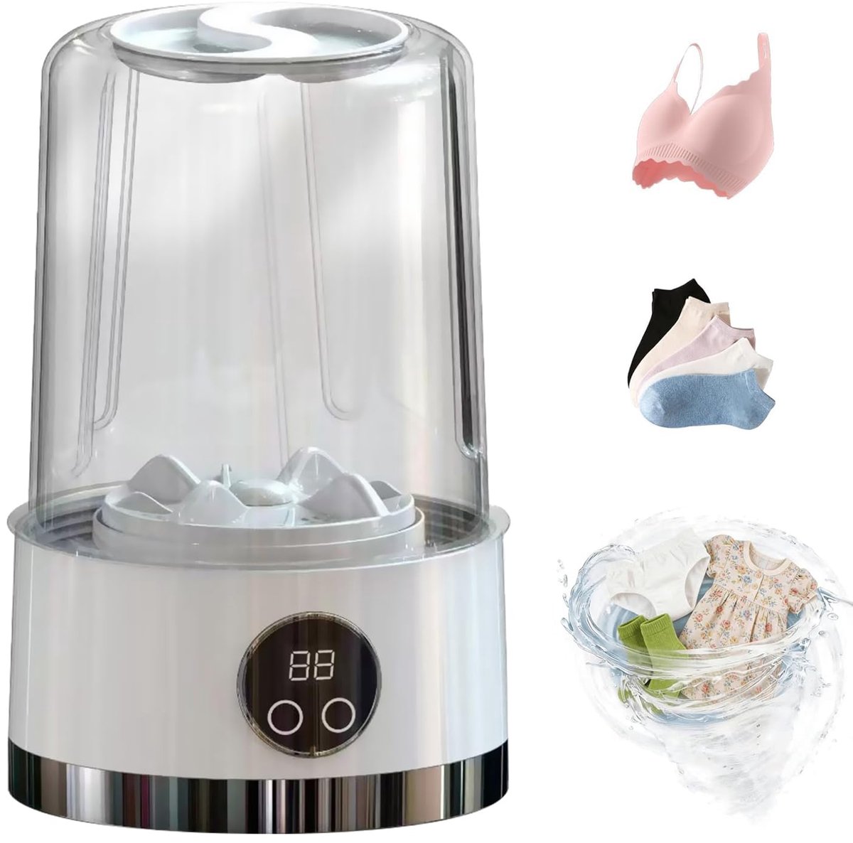 Draagbare wasmachine, mini-wasmachine met 2 wasprogramma's, 1 l, draagbare reiswasmachine voor babykleding, ondergoed - ShopVlot