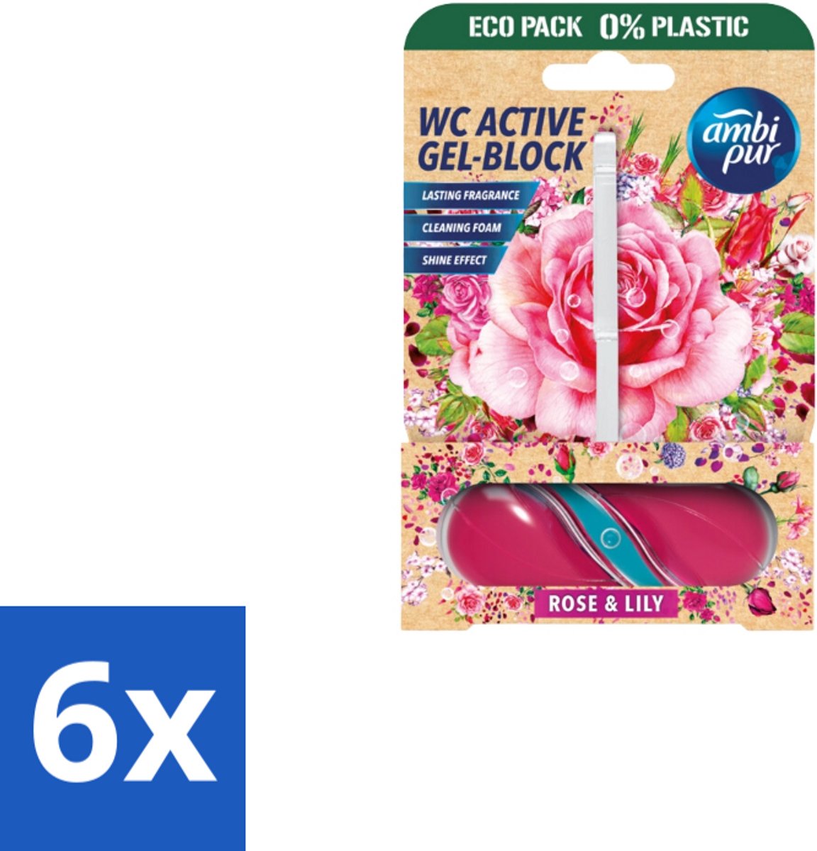 6 x Ambi Pur – Toiletblok – Roos & Lelie – 45 g - Toiletblok Roos En Lelie - Frisse Geur Toilet - Reinigend Toiletblok - Bloemige Geur Badkamer - Kalkaanslag Voorkomen