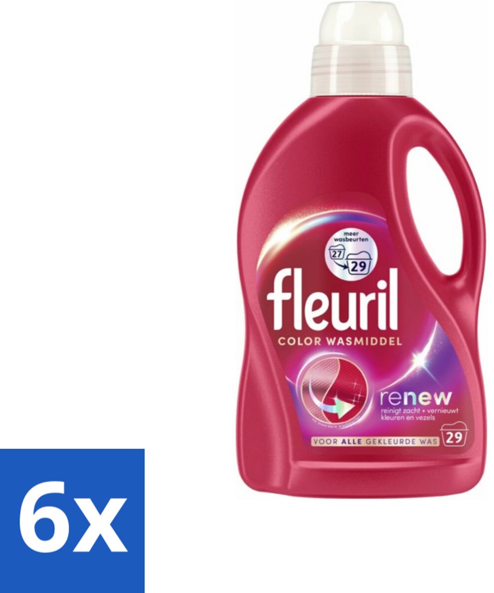 6 x Fleuril – Wasmiddel - Color – 29 wasbeurten – 1,305 L - Kleurbehoud - Wasmiddel Voor Gekleurde Kleding - Vlekverwijdering - Wasmiddel Voor Textiel - Wasmiddel Voor Delicate Stoffen