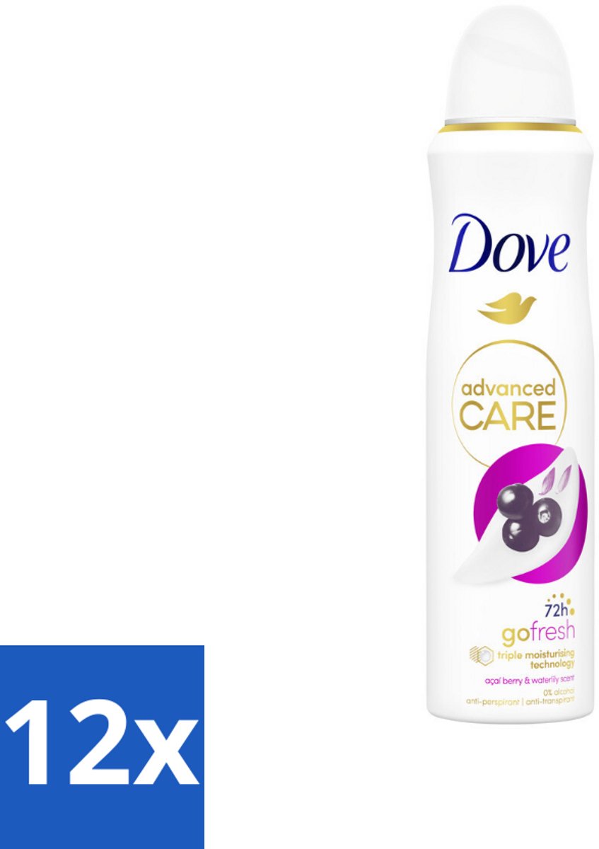 12 x Dove – Deodorant Spray – Acai Berry & Waterlily – 150 ml - Anti-transpirant - Deodorant Spray - Zweetvermindering - Geur - Huidbescherming
