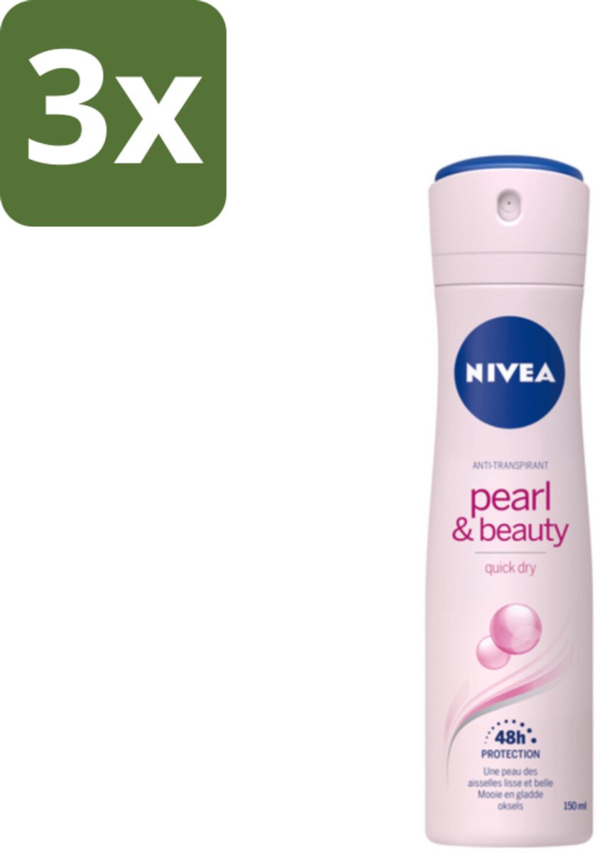 3 x NIVEA – Deodorant Spray – Pearl & Beauty – 150 ml - NIVEA Deodorant Spray - Anti-Transpirant Spray - Okselhuid Verzorging - Zachte Oksels - 48 Uur Bescherming