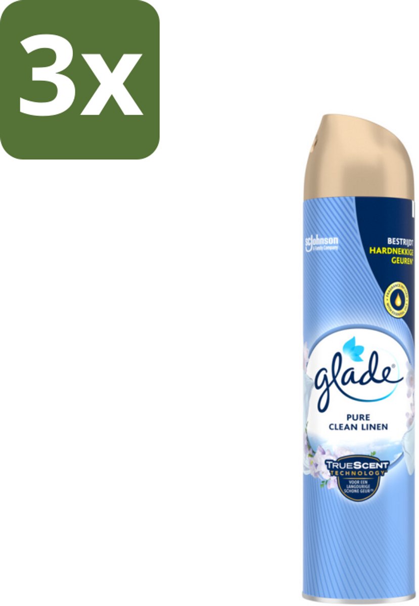3 x Glade – Luchtverfrisser Spray – Pure Clean Linen – 300 ml - Luchtverfrisser - Frisse Geur - Linnen Geur - Spray Tegen Geurtjes - Essentiële Oliën