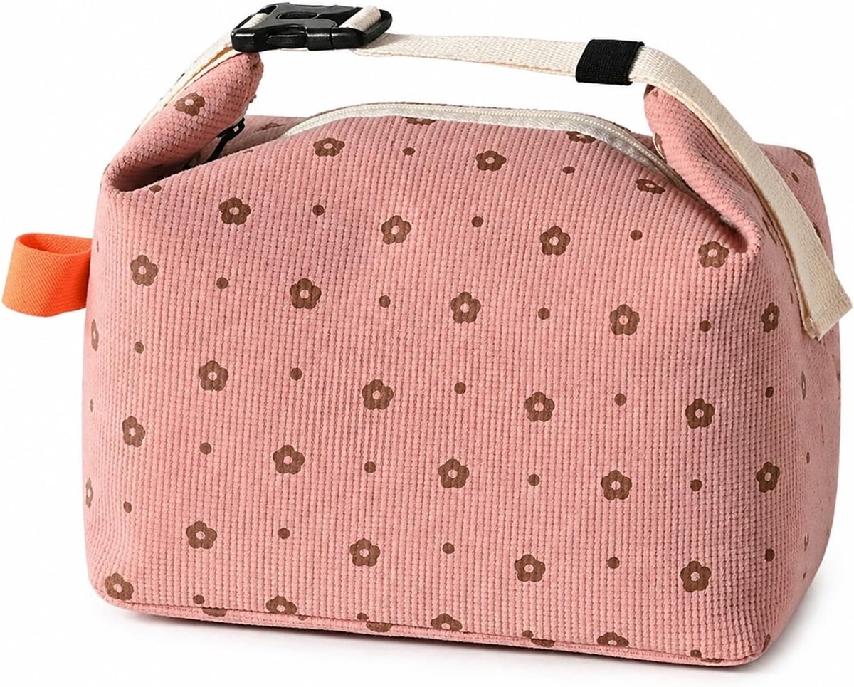 Compacte Koeltas voor Lunch - 7L Thermische Bewaring, Waterdicht en Vuilafstotend, Verstelbare Handgreep voor Picknick, Werk en School (Roze Bloemen)