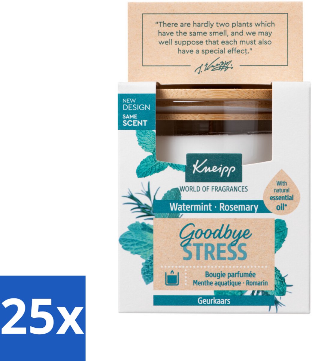 25 x Kneipp - Geurkaars - Goodbye Stress - Watermunt & Rozemarijn - 20 branduren - Geurkaars - Stressvermindering - Aromatherapie - Watermunt - Rozemarijn