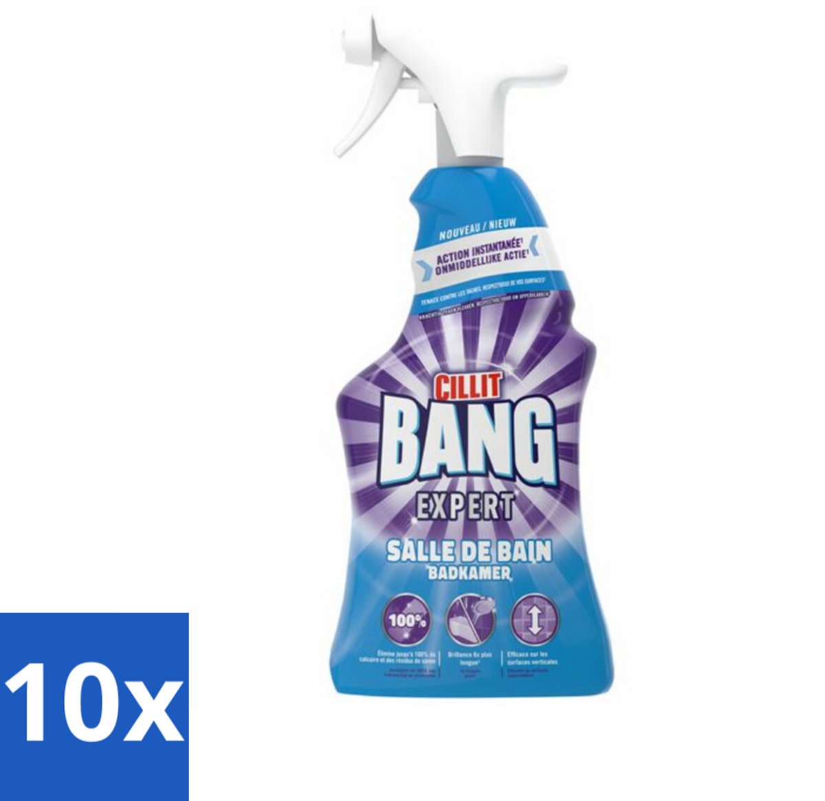 10 x Cillit Bang – Schoonmaakspray – Badkamerreiniger – 750 ml - Badkamerreiniger Spray - Anti-kalk Badkamerspray - Cillit Bang Expert Badkamer - Badkamer Reiniger - Kalkverwijderaar