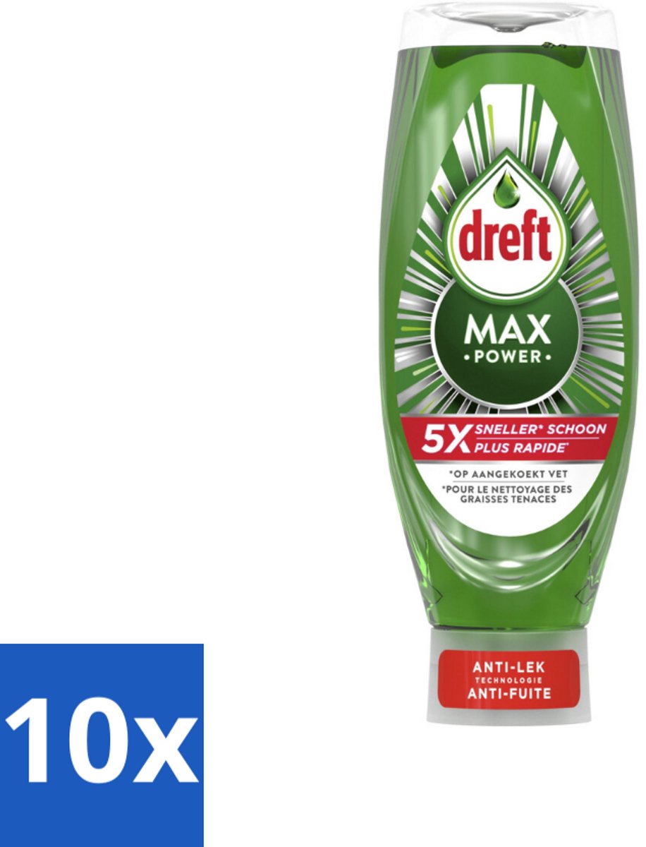 10 x Dreft – Original – Max Power Afwasmiddel – 730 ml - Afwasmiddel - Vet Oplossen - Hardnekkig Vet - Snel Schoonmaken - Vloeibaar Afwasmiddel