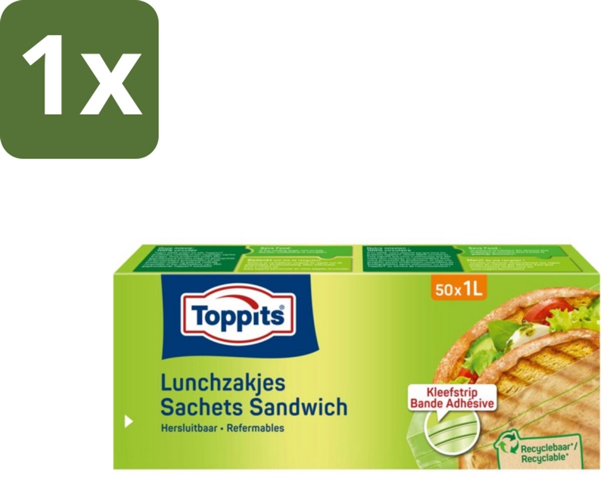 1 x Toppits – Lunchzakjes – Hersluitbaar – 1 Liter – 50 Zakjes - Koffiezetapparaat
