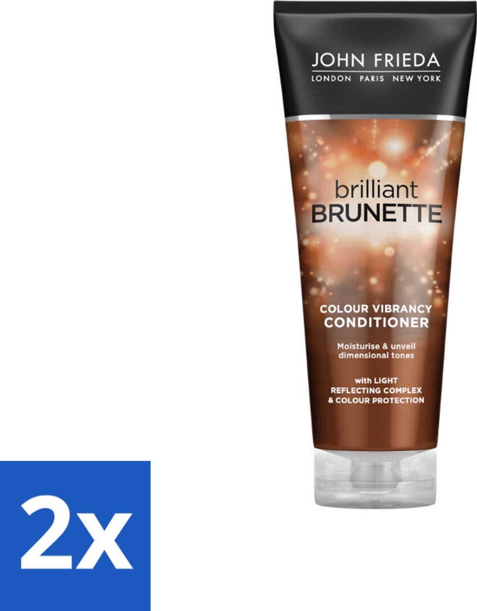 2 x John Frieda – Conditioner – Brilliant Brunette – Voedt droog haar – 250 ml - Voedende Conditioner - Droog Haar - Bruin Haar - Glans - Haar Verzorging