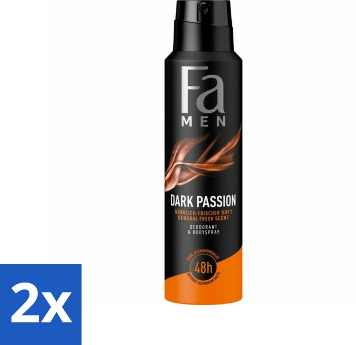2 x Fa – Deodorant Spray – Men Dark Passion – 150 ml - Deodorant Spray Voor Mannen - Krachtige Geur - Zweetbescherming - Geur Tegen Zweet - Mannelijke Geur