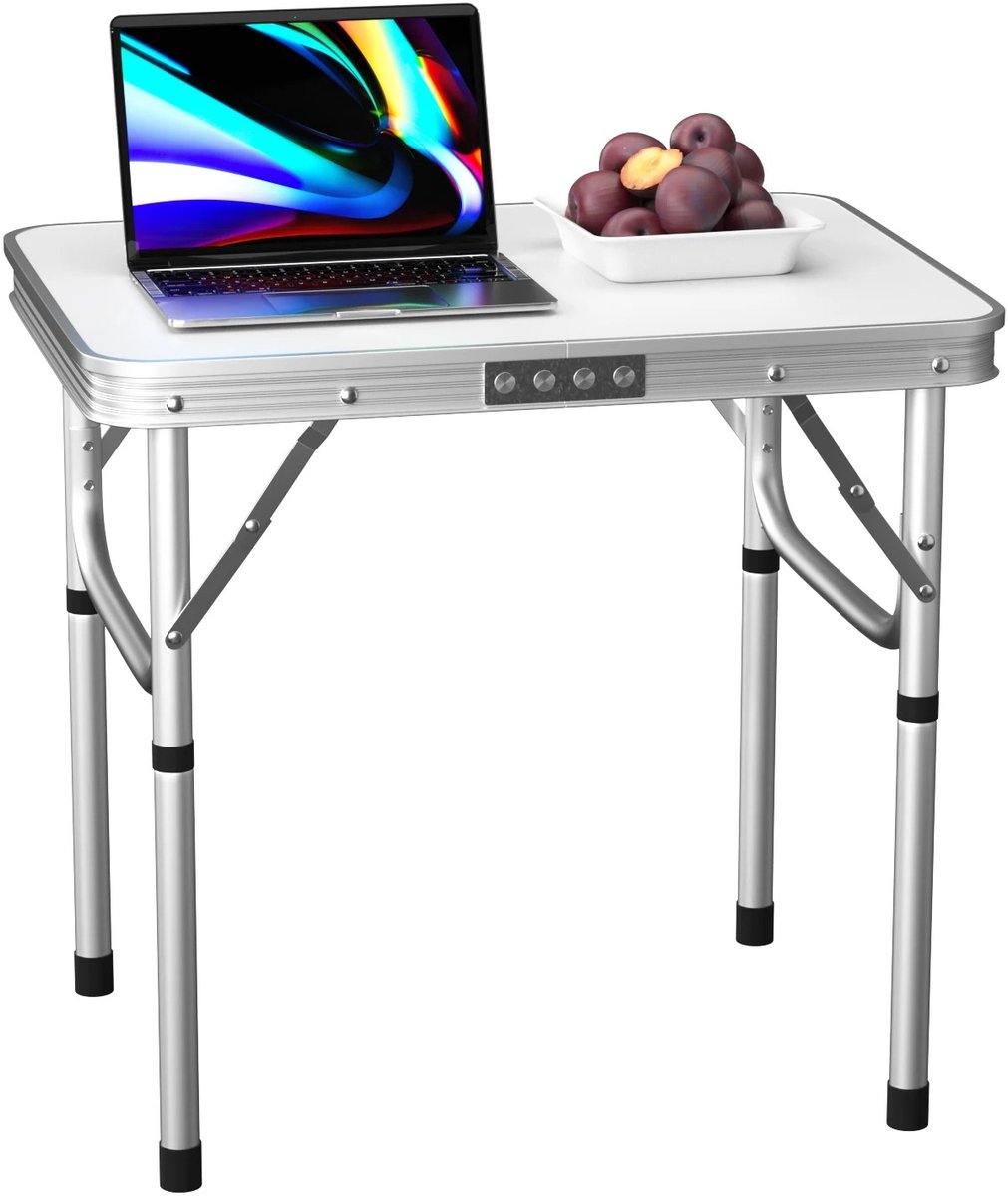 Vurnomi Klaptafel - Camping tafel - Kamperen - Vouwtafel - Bijzettafel - Outdoor - Verstelbare tafel - Tafel BBQ - 60 x 45 cm -Wit