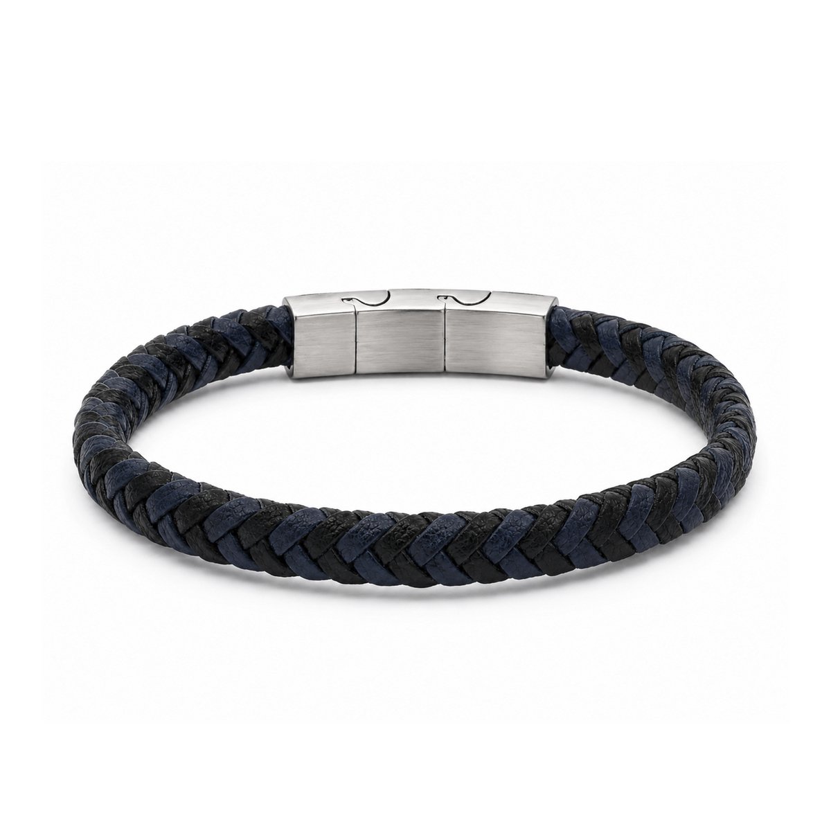 Frank 1967 7FB-0880 – Leren Armband Heren – Zwart/Blauw – Gevlochten Leer – 21 cm