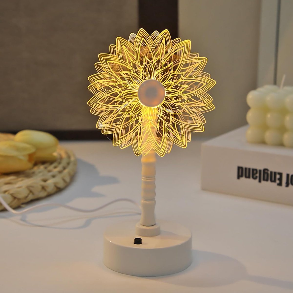 Ryoudavell - Zonnebloem tafellamp - LED sfeerlamp - acryl decoratielamp - USB nachtlamp
