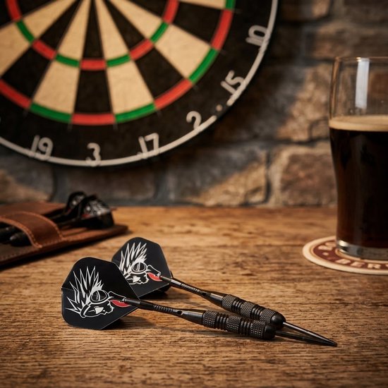 Zwart dartpijlen set 3 stuks dartpijlen heren dames soft tip darts met kunststof punt en geribbelde grip en zwarte flights met grafisch patroon — afbeelding 5