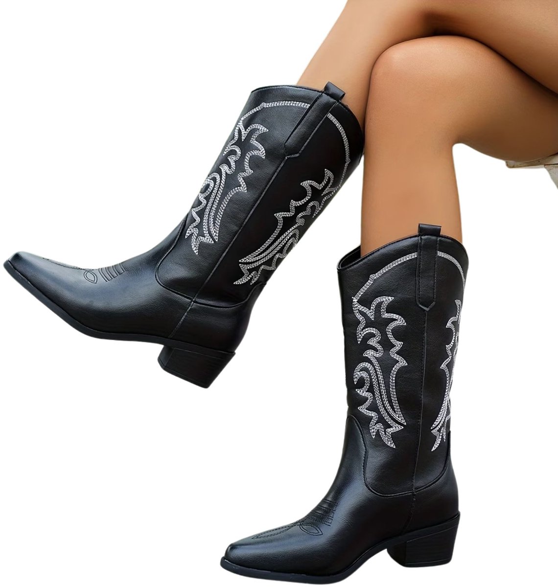 Currero Dames Cowboy Laarzen Hoge Hak Enkellaarzen Kniehoge Western Boots Chelsea 41 Zwart
