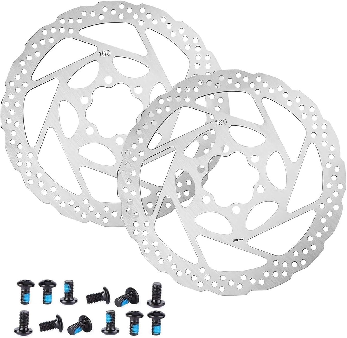 160 mm Remschijven voor Fietsen - 2 Stuks Disc Brake Rotors met 12 Schroeven, Roestvrij Staal, Geschikt voor MTB, Racefietsen en BMX