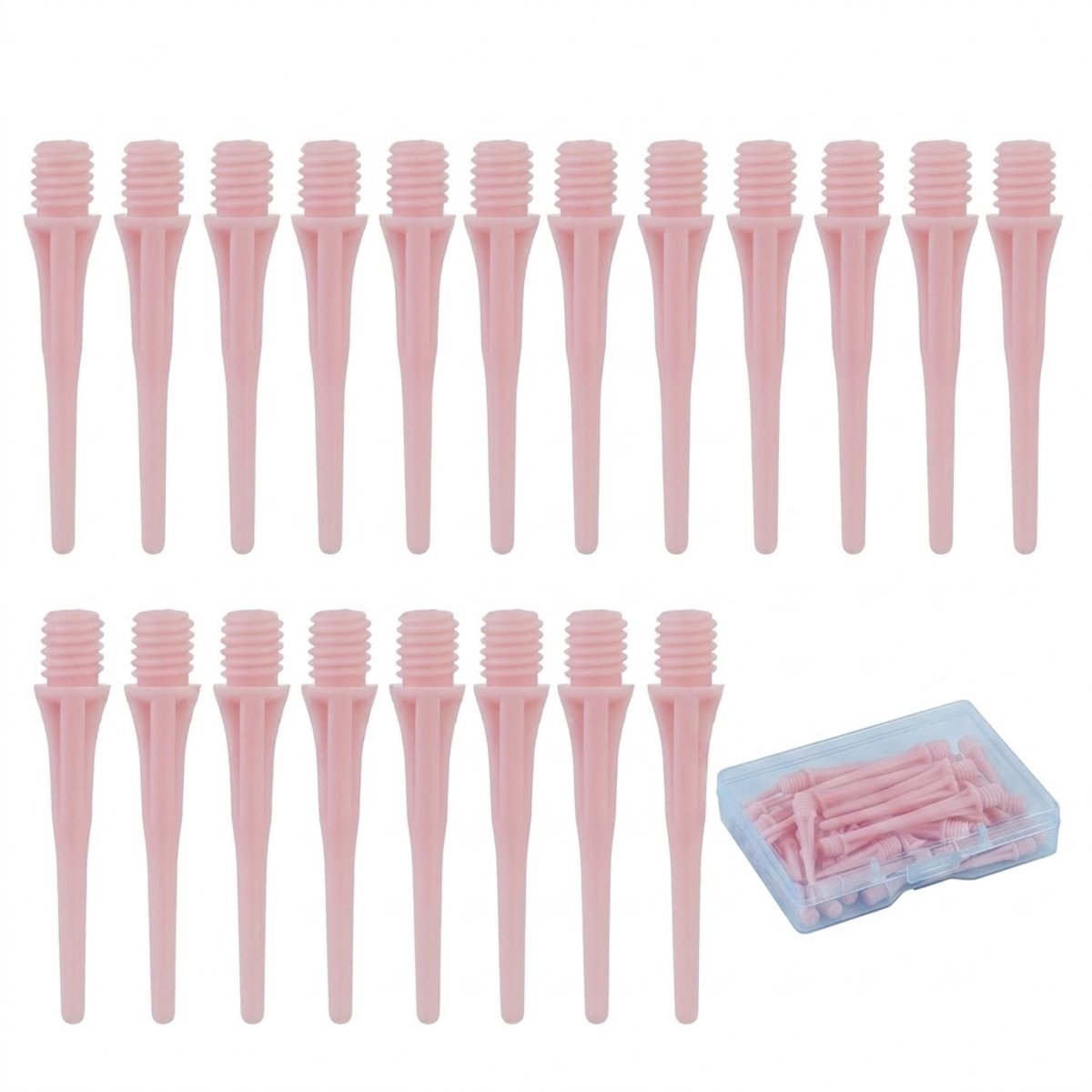 Roze dartpunten set 60 stuks dartpijlen accessoires soft tip punten 2BA schroefdraad kunststof dart tips met opbergdoos