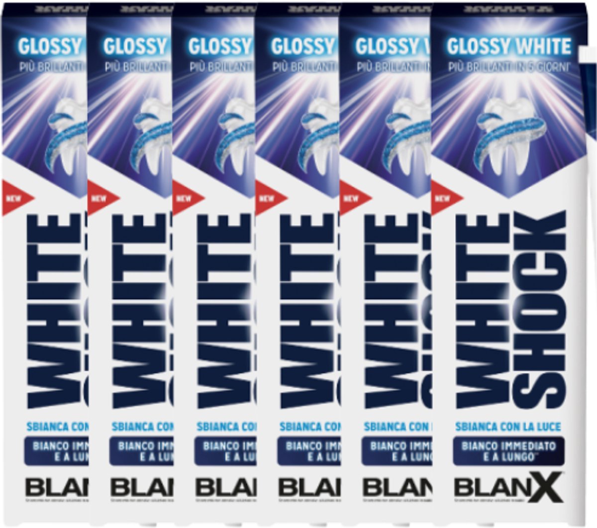 6x BlanX White Shock Glossy White Tandpasta - 75 ml