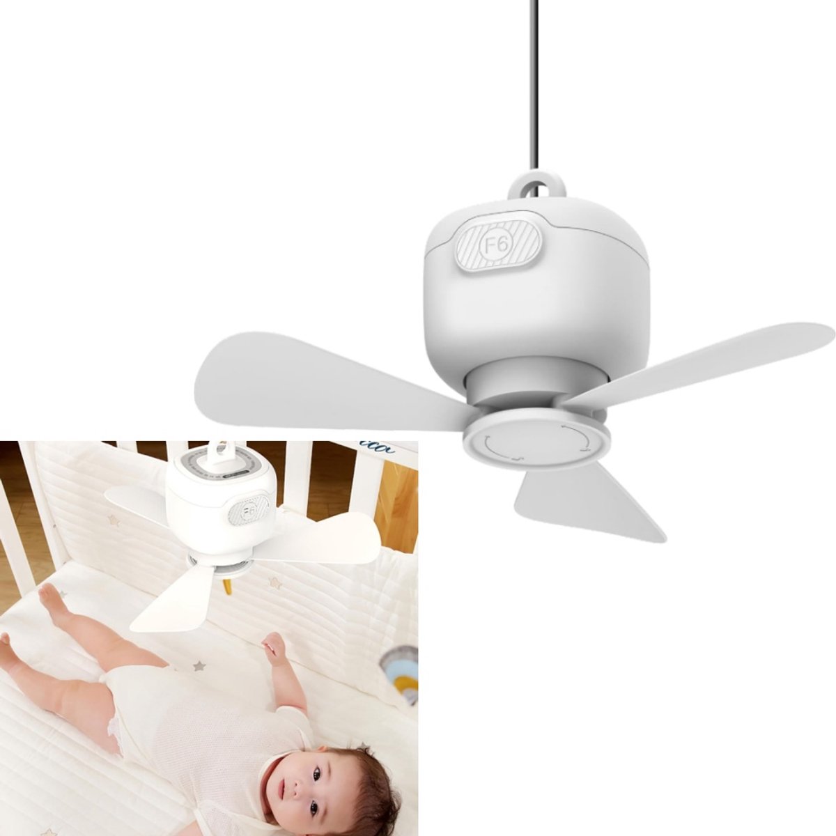 1 stuk - USB-plafondventilator - Drie instelbare snelheden - Bureauventilator - Tentventilator - 27 cm - Voor verkoeling binnen, op het bureau, buiten, in de tent en op reis - Wit