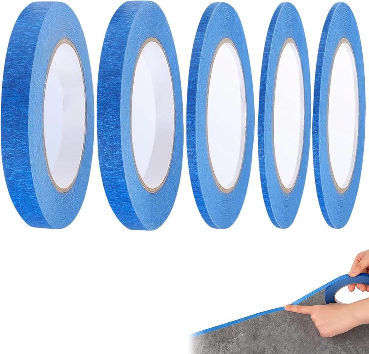 5 Rollen Fijn Plakband, Zelfklevend Maskertape voor Auto, School en DIY Projecten - 12mm x 50m