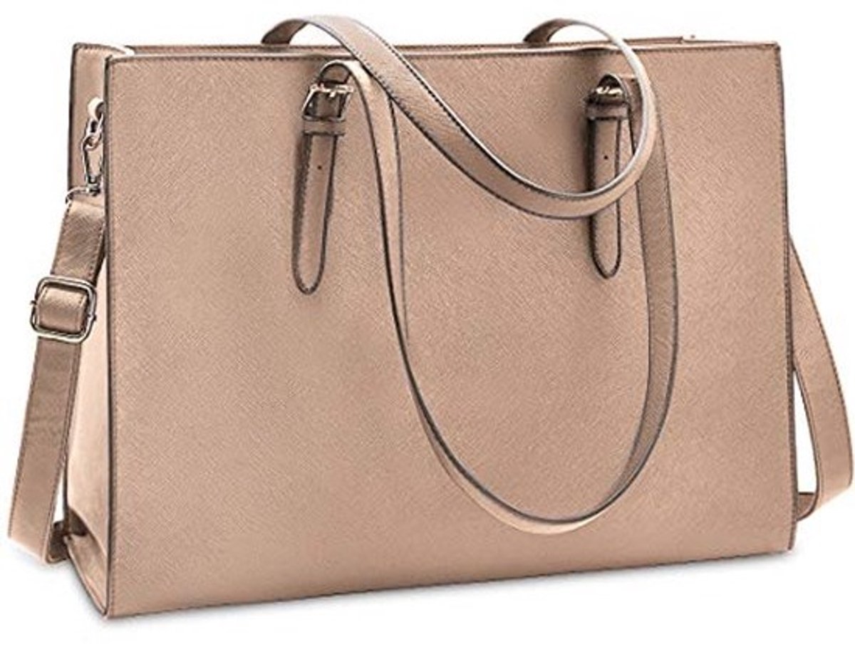 Grote zwarte leren handtas voor dames - veelzijdige shopper met laptopvak